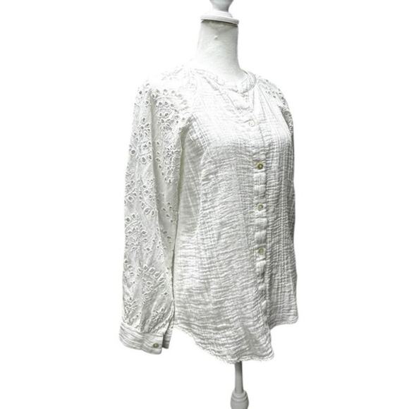 Nicole Miller White   3/4 Sleeve Artelier Embroidered Eyelet Button up Blouse M - Picture 2 of 14